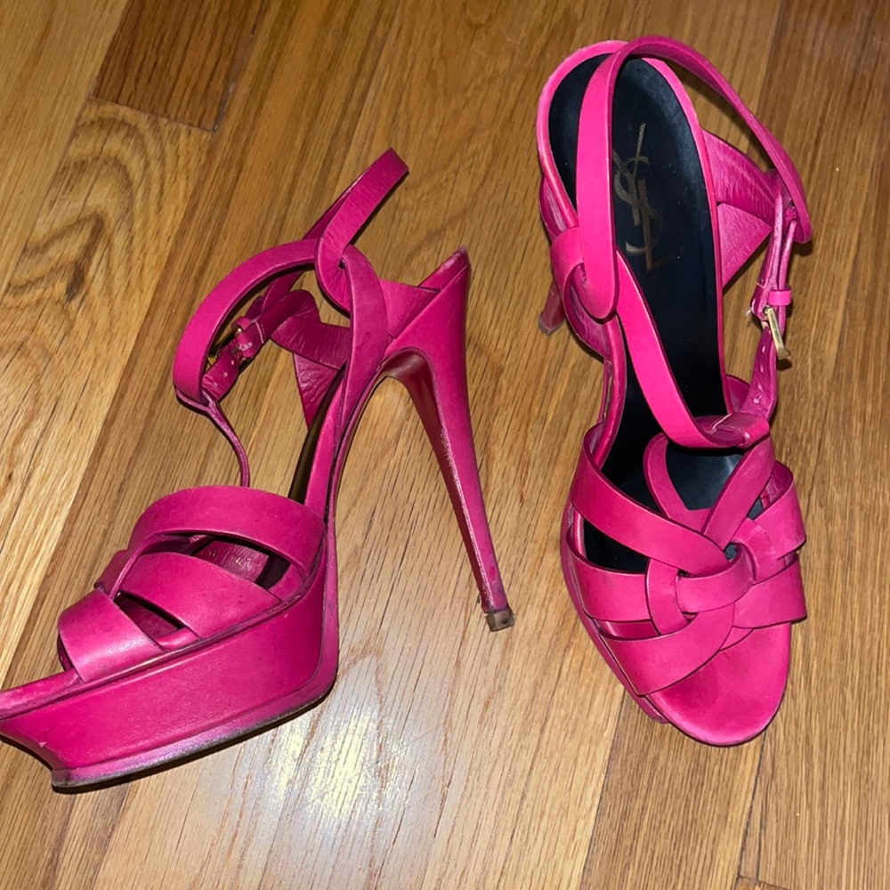- Pink YSL tribute platform heel